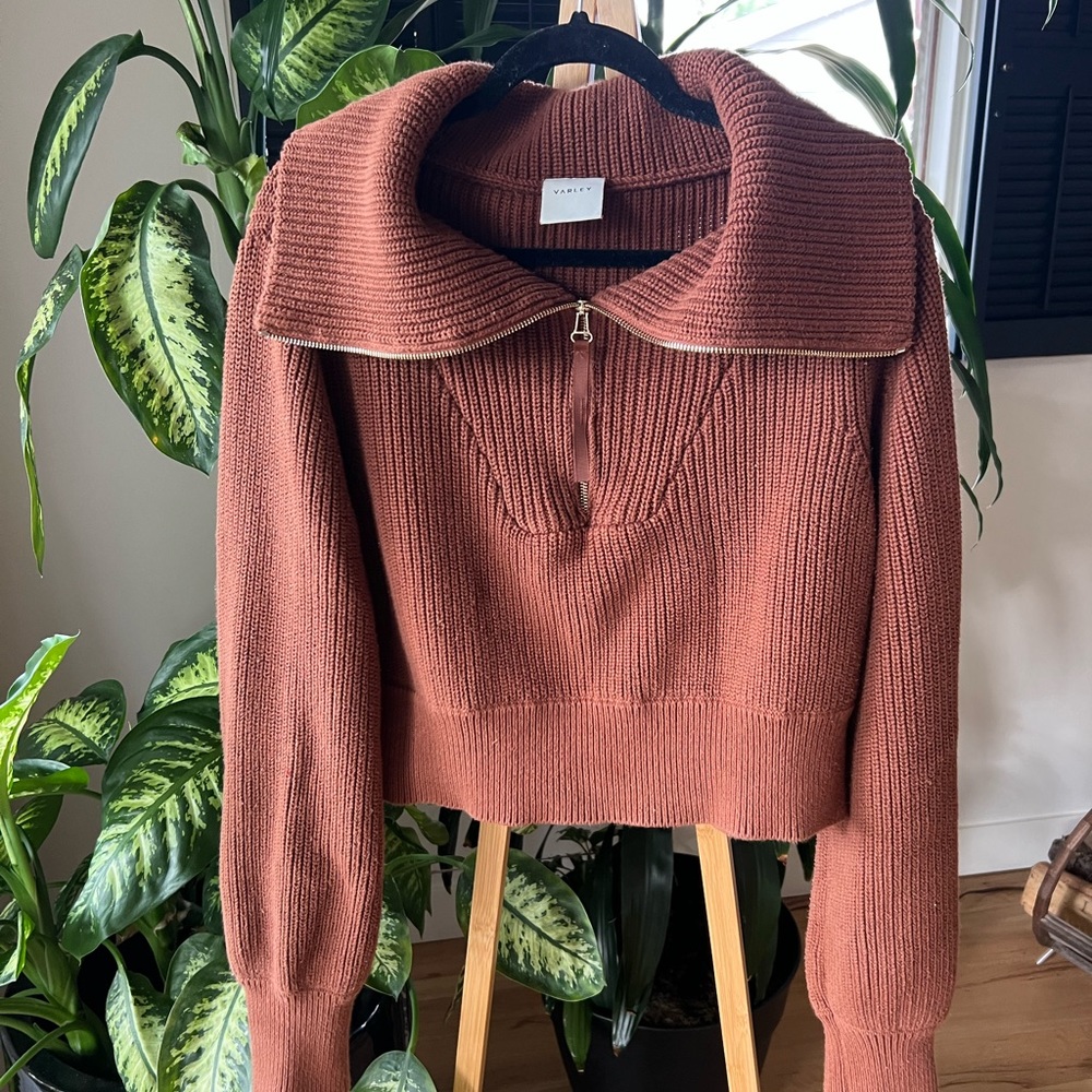 Varley Rust Cropped Zip-Front Ribbed Sweater - Picture 9 of 10
